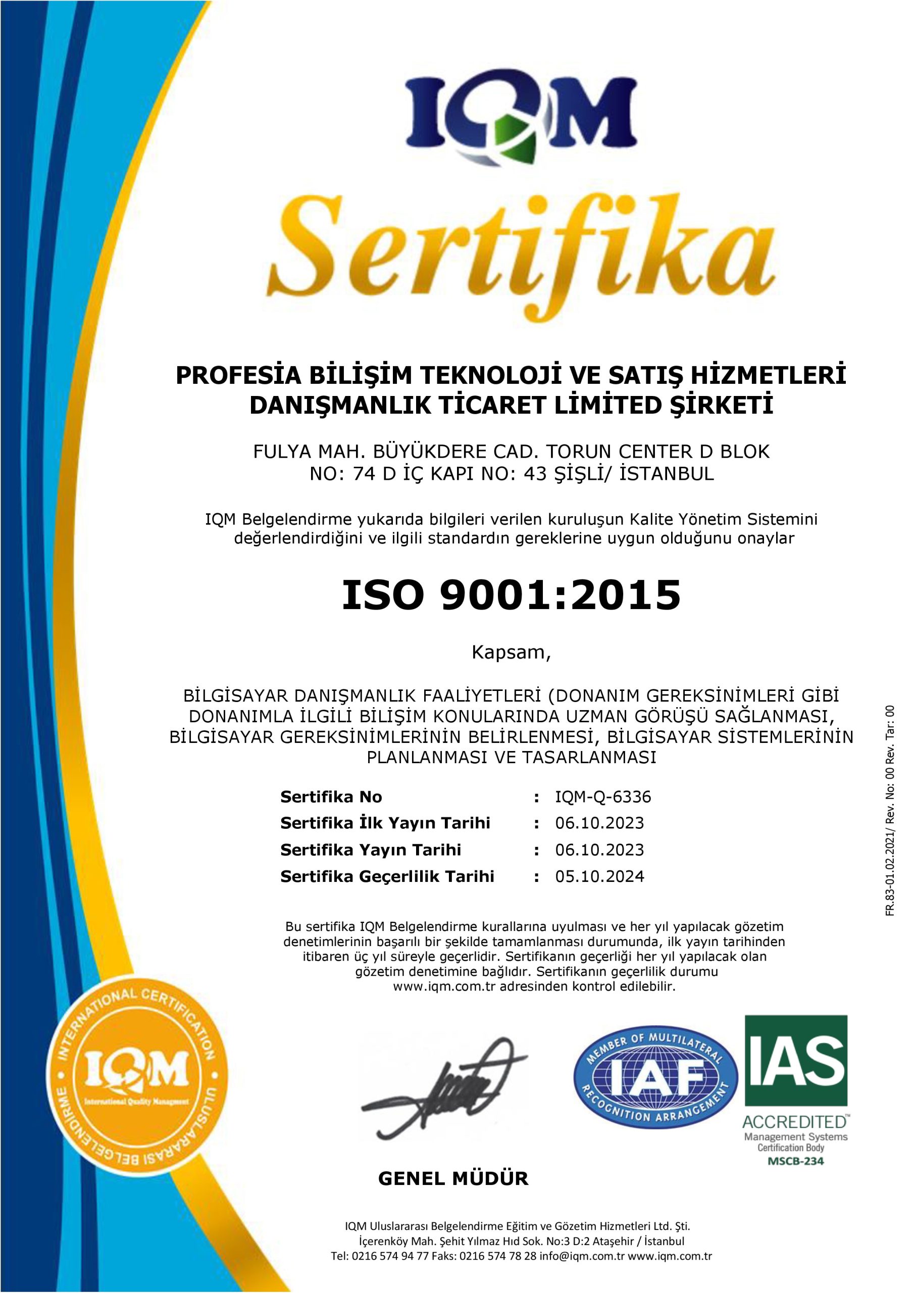 ISO 90012015 - IAS Sistem Sertifikası